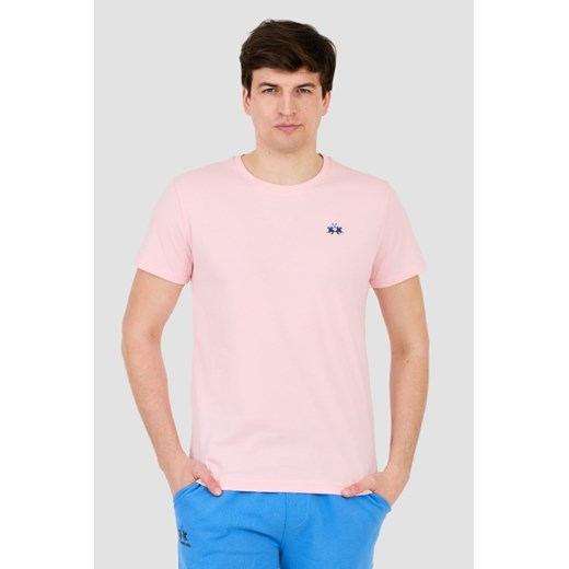 LA MARTINA Różowy t-shirt z małym logo, Wybierz rozmiar XL ze sklepu outfit.pl w kategorii T-shirty męskie - zdjęcie 172087409