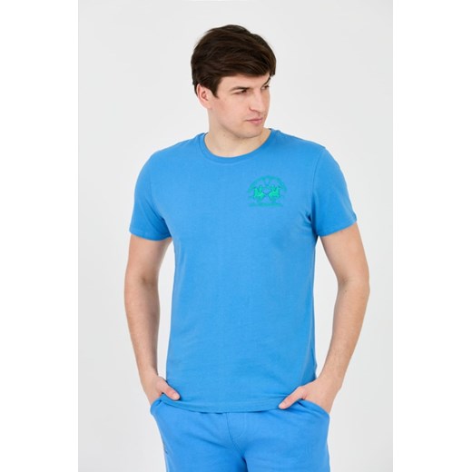 LA MARTINA Błękitny t-shirt z dużym logo, Wybierz rozmiar XXL ze sklepu outfit.pl w kategorii T-shirty męskie - zdjęcie 172087415