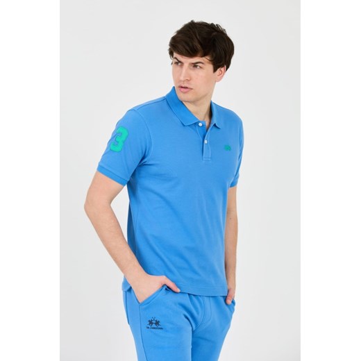 LA MARTINA Niebieskie polo z małym zielonym logo, Wybierz rozmiar XXL La Martina XL promocyjna cena outfit.pl
