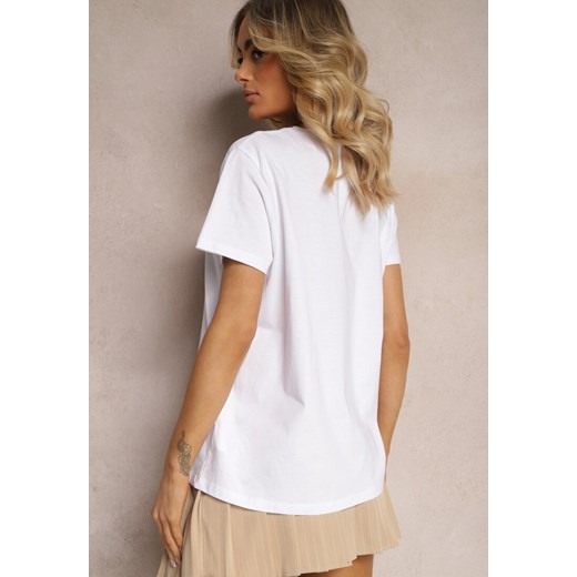 Biały T-shirt Koszulka z Krótkim Rękawem z Bawełny Ozdobiona Nadrukiem Xanest Renee S promocja Renee odzież