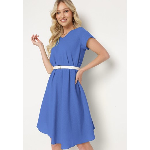 Niebieska Rozkloszowana Sukienka z Krótkim Rękawem Elletta ze sklepu Born2be Odzież w kategorii Sukienki - zdjęcie 172095076