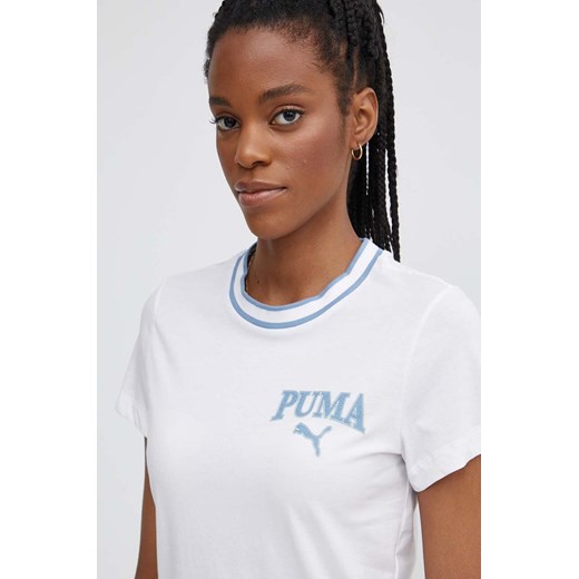 Puma t-shirt bawełniany SQUAD damski kolor biały 677897 ze sklepu ANSWEAR.com w kategorii Bluzki damskie - zdjęcie 172106429