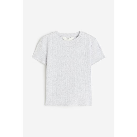 H & M - Top z bawełnianego dżerseju w prążki - Szary ze sklepu H&M w kategorii Bluzki dziewczęce - zdjęcie 172107875