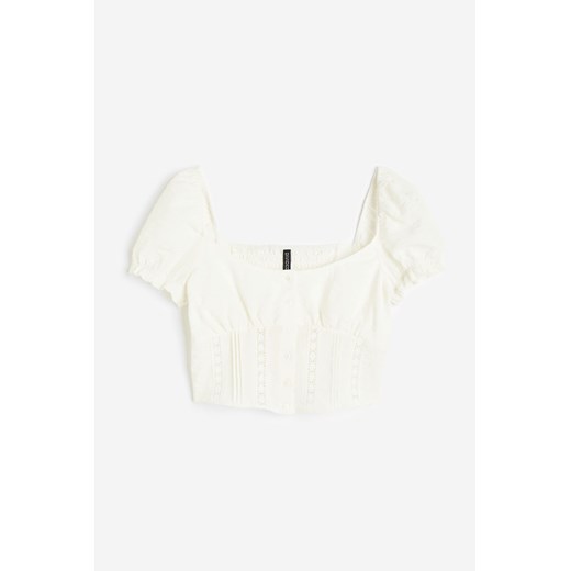 H & M - Krepowana bluzka z koronką - Biały H & M L H&M