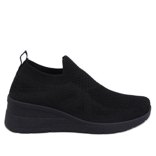 Sneakersy na koturnie skarpetkowe Bayol Black czarne ze sklepu ButyModne.pl w kategorii Buty sportowe damskie - zdjęcie 172108028