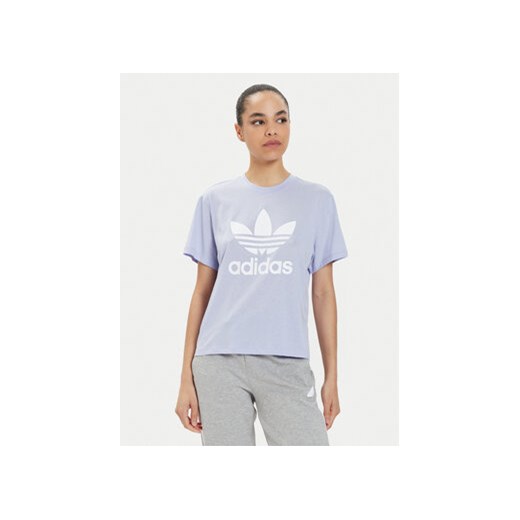 adidas T-Shirt adicolor Trefoil IN8439 Fioletowy Boxy Fit ze sklepu MODIVO w kategorii Bluzki damskie - zdjęcie 172113116