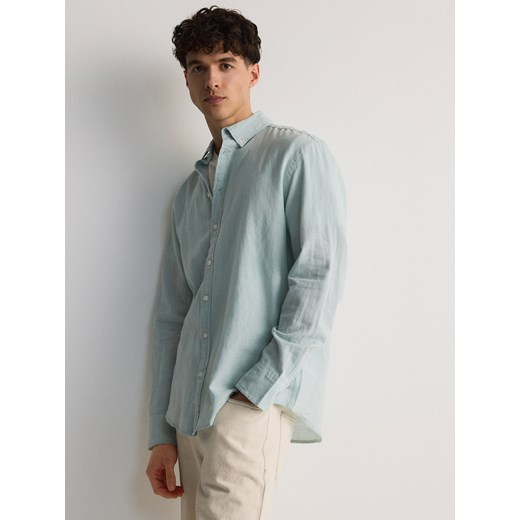 Reserved - Koszula regular z lnem - jasnoturkusowy ze sklepu Reserved w kategorii Koszule męskie - zdjęcie 172113967