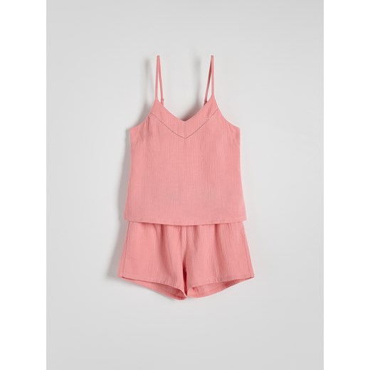 Reserved - Dwuczęściowa piżama z muślinu - różowy ze sklepu Reserved w kategorii Piżamy damskie - zdjęcie 172114015