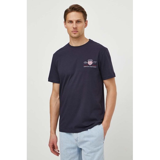 Gant t-shirt bawełniany kolor granatowy z aplikacją ze sklepu ANSWEAR.com w kategorii T-shirty męskie - zdjęcie 172116288