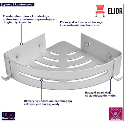 Srebrna aluminiowa półka pod prysznic - Alunis Elior One Size okazja Edinos.pl