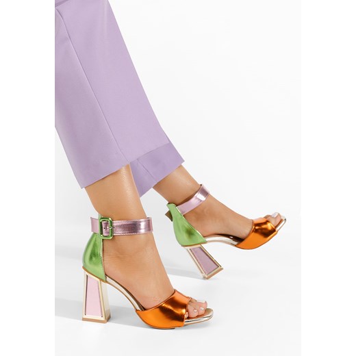 Sandały damskie wielokolorowe Zapatos na słupku z klamrą na lato eleganckie 