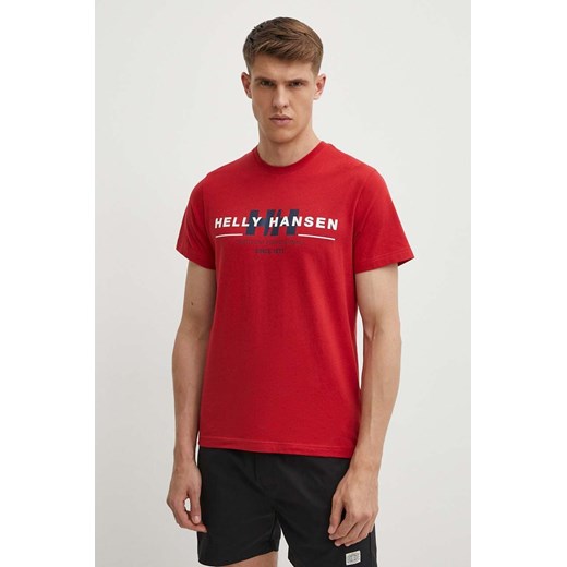 Helly Hansen t-shirt bawełniany kolor czerwony wzorzysty ze sklepu PRM w kategorii T-shirty męskie - zdjęcie 172118758
