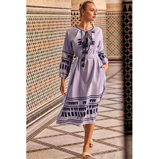 Bawełniana sukienka Moira Iconique niebieska IC24-044 ze sklepu piubiu_pl w kategorii Sukienki - zdjęcie 172120017