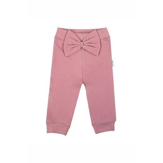 Bawełniane spodnie dziewczęce z ozdobną kokardą w pasie w kolorze wrzosowym ze sklepu 5.10.15 w kategorii Spodnie dziewczęce - zdjęcie 172122948
