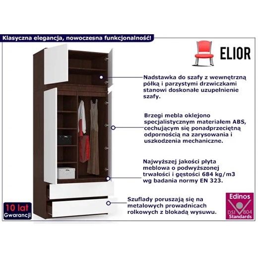 Szafa dwudrzwiowa z nadstawką wenge + biały - Ronoti 3X Elior One Size Edinos.pl
