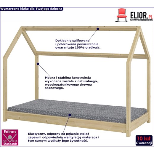 Łóżko dla dziecka domek Olaf 80x180 - sosna Elior One Size okazja Edinos.pl