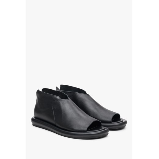 Estro: Czarne skórzane sandały damskie z zakrytą piętą ze sklepu Estro w kategorii Sandały damskie - zdjęcie 172125967