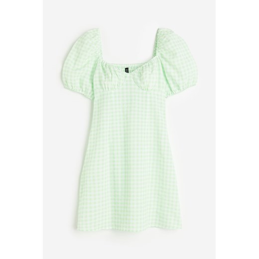 H & M - Krepowana sukienka z bufiastym rękawem - Zielony H & M S H&M