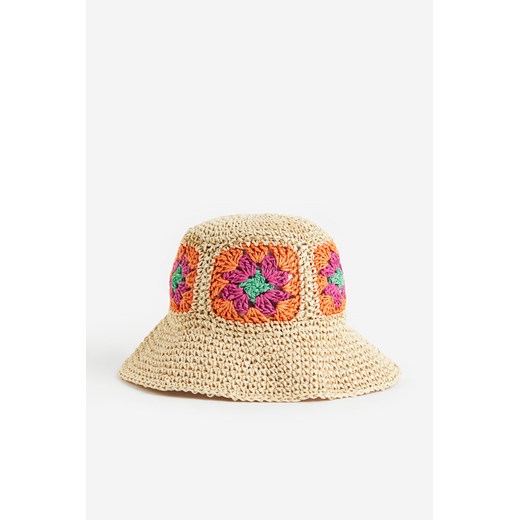 H & M - Słomkowy kapelusz o wyglądzie szydełkowej robótki - Beżowy ze sklepu H&M w kategorii Czapki dziecięce - zdjęcie 172126299