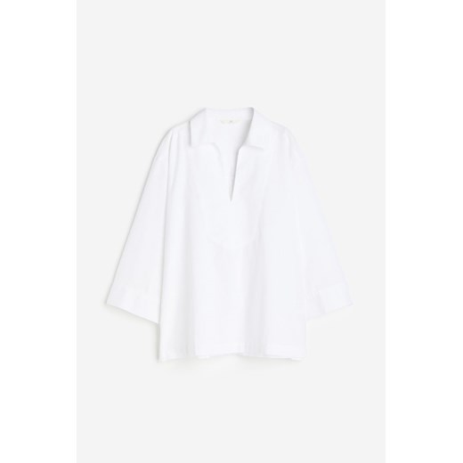 H & M - Tunikowa koszula z domieszką lnu - Biały H & M XS H&M