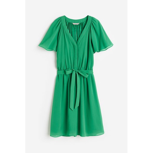 H & M - Szyfonowa sukienka z dekoltem w serek - Zielony H & M S H&M