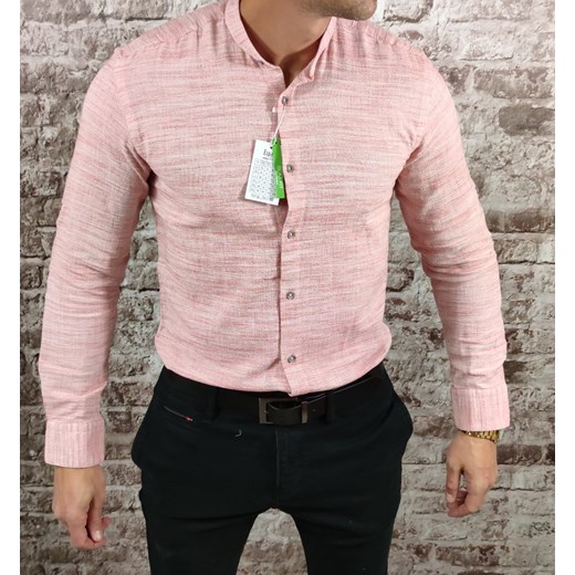 Koszula lniana grubsza  ze stójką slim fit różowa ESP011 DM Espada Men’s Wear XXL Moda Męska