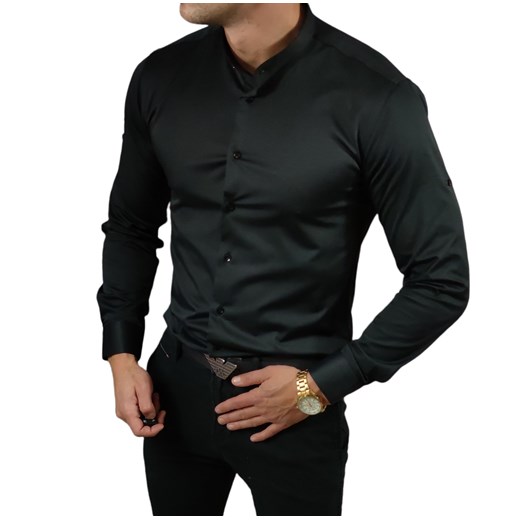 Koszula elegancka  ze stójką slim fit  czarna ESP013  DM ze sklepu Moda Męska w kategorii Koszule męskie - zdjęcie 172129598
