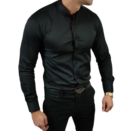 Koszula elegancka  ze stójką slim fit  czarna ESP013  DM Espada Men’s Wear L Moda Męska