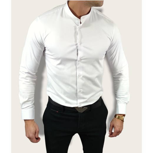 Koszula elegancka  ze stójką slim fit  biała ESP013   DM ze sklepu Moda Męska w kategorii Koszule męskie - zdjęcie 172129608