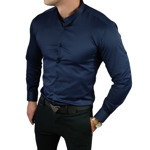 Koszula elegancka  ze stójką slim fit  granatowa ESP013   DM Espada Men’s Wear L Moda Męska