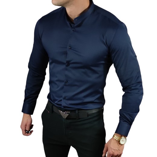 Koszula elegancka  ze stójką slim fit  granatowa ESP013   DM Espada Men’s Wear 3XL Moda Męska