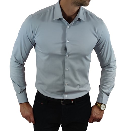 Klasyczna elegancka koszula slim fit jasny szary ESP06   DM ze sklepu Moda Męska w kategorii Koszule męskie - zdjęcie 172129648