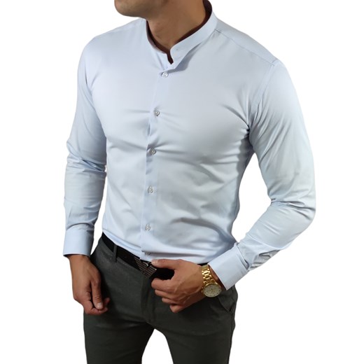 Koszula elegancka  ze stójką slim fit  błękitna ESP013   DM ze sklepu Moda Męska w kategorii Koszule męskie - zdjęcie 172129665