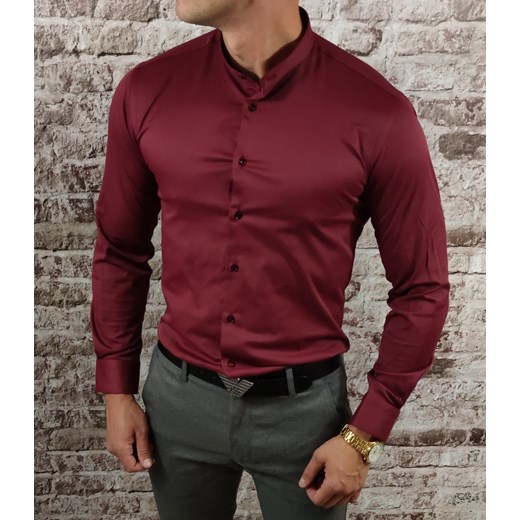 Koszula elegancka  ze stójką slim fit  bordowa ESP013   DM Espada Men’s Wear S Moda Męska