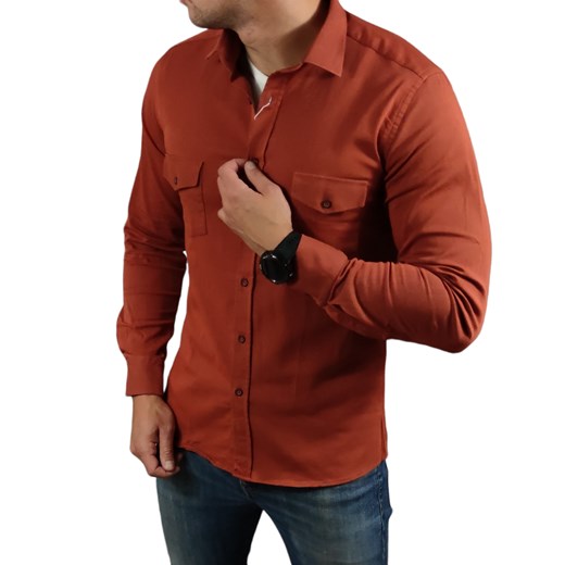 Koszula casualowa slim fit z kieszonkami  pomarańczowa ESP014  DM Espada Men’s Wear L Moda Męska
