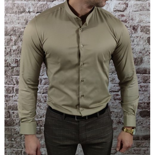Koszula elegancka  ze stójką slim fit  beżowa ESP013    DM Espada Men’s Wear S Moda Męska