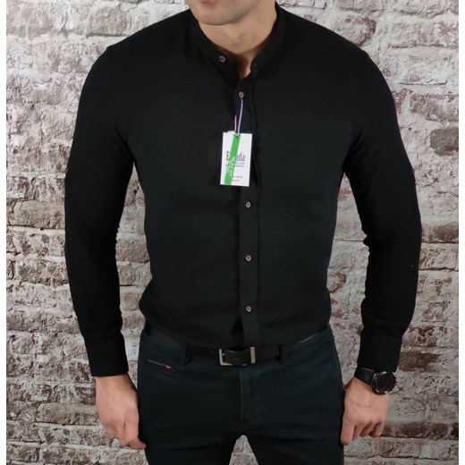 Koszula tkanina lniana grubsza ze stójką slim fit czarna ESP010 DM Espada Men’s Wear S Moda Męska