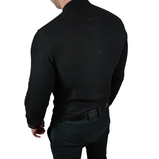 Koszula tkanina lniana grubsza  ze stójką slim fit czarna ESP010   DM Espada Men’s Wear XL Moda Męska