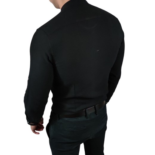 Koszula tkanina lniana grubsza ze stójką slim fit czarna ESP010 DM Espada Men’s Wear XL Moda Męska