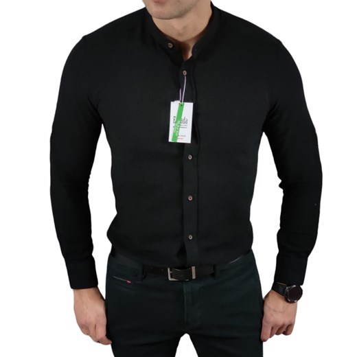 Koszula tkanina lniana grubsza ze stójką slim fit czarna ESP010 DM Espada Men’s Wear S Moda Męska