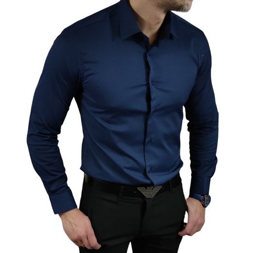 Klasyczna  koszula slim fit  granatowa elegancka ESP06 DM ze sklepu Moda Męska w kategorii Koszule męskie - zdjęcie 172129756