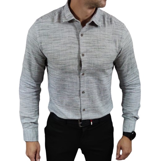 Koszula klasyczna tkanina lniana grubsza  slim fit szara ESP017 DM Espada Men’s Wear 3XL Moda Męska
