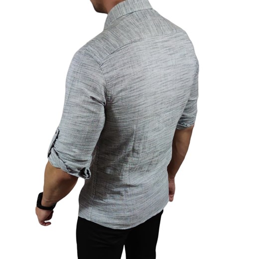 Koszula klasyczna tkanina lniana grubsza  slim fit szara ESP017 DM Espada Men’s Wear 3XL Moda Męska