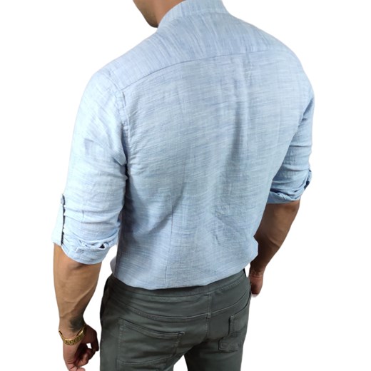 Koszula tkanina lniana grubsza  ze stójką slim fit błękitna ESP010  DM Espada Men’s Wear XL Moda Męska