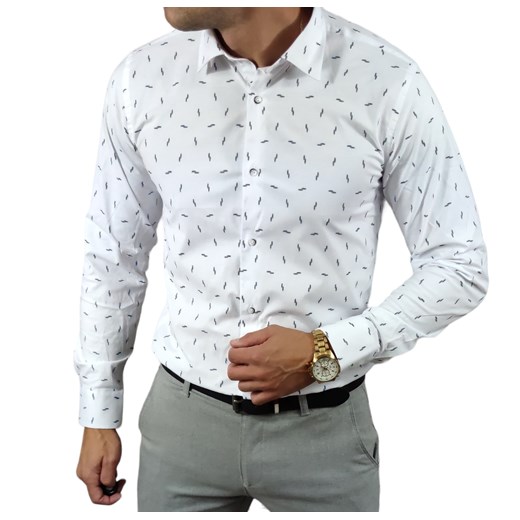 Koszula  slim fit  biała  ziarenka ESP15  DM ze sklepu Moda Męska w kategorii Koszule męskie - zdjęcie 172129808