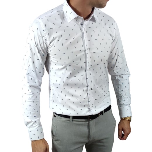Koszula  slim fit  biała  ziarenka ESP15  DM Espada Men’s Wear XXL Moda Męska