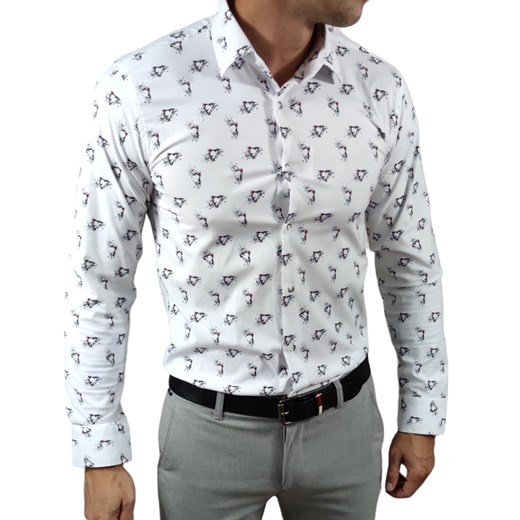 Koszula  slim fit  biała trójkąty ESP15   DM ze sklepu Moda Męska w kategorii Koszule męskie - zdjęcie 172129815