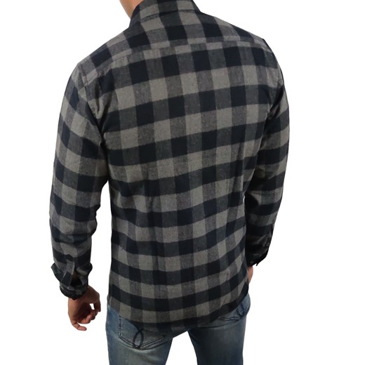 Ciepła koszula flanelowa slim fit z kieszonkami  czarno-szara krata  ESP015   DM Espada Men’s Wear L Moda Męska