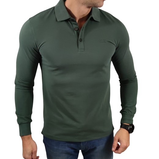 Polo z długim rękawem Hugo Boss kolor khaki DM ze sklepu Moda Męska w kategorii Bluzy męskie - zdjęcie 172129876