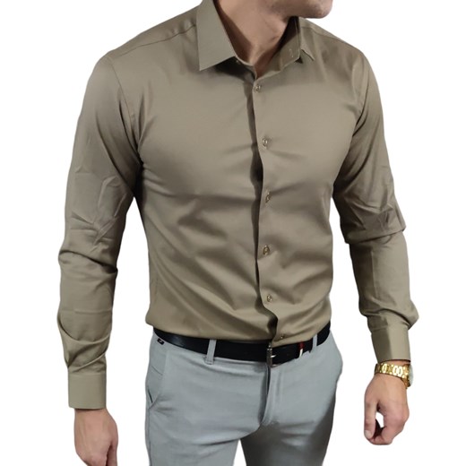 Klasyczna  koszula slim fit  beżowa elegancka ESP06    DM Espada Men’s Wear 3XL Moda Męska
